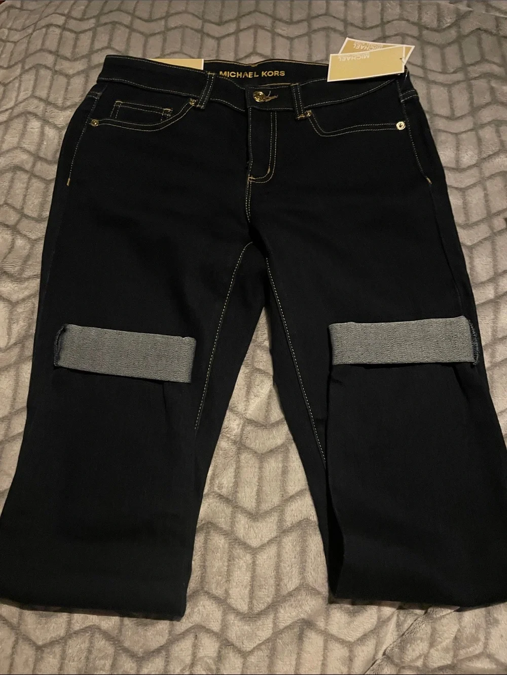 MICHAEL KORS Black Cropped Jeans with Rolled Cuff Detail